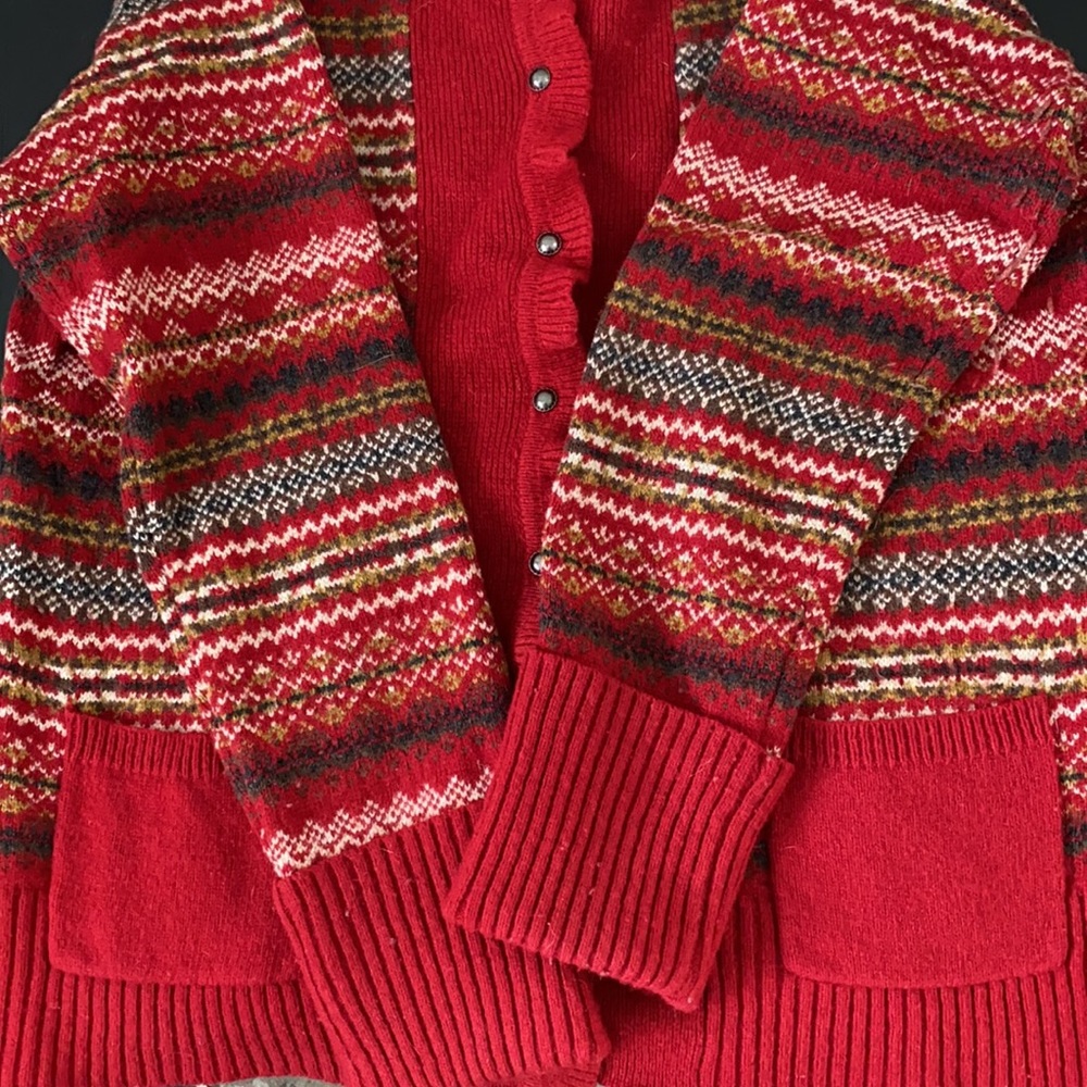 Eddie Bauer Winter Cardigan with Ruffled Neck and Placket—L - Picture 5 of 8